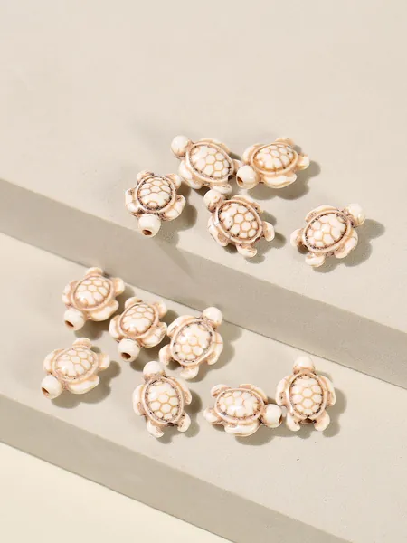 12pcs Simple & Fashionable Turquoise Beads, Cracked Beaded Turtle Charm Diy Bracelet Necklace Jewelry Making Supplies