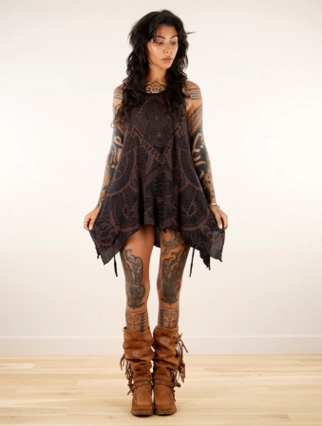 Tunique �vas�e imprim�e "Luinil Africa", Noir et cuivr�