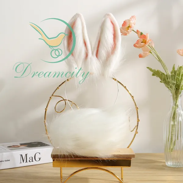 New Jade Rabbit White Rabbit Ears and Tail-COSPLAY-Ass Plug-Handmade Animal Ears-Performance Costume Accessories-Festival Gift-Lolita