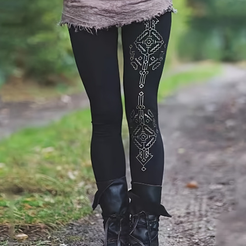 Leggings Skinny À Imprimé Graphique, Leggings Taille Haute Décontractés, Vêtements Pour Femmes