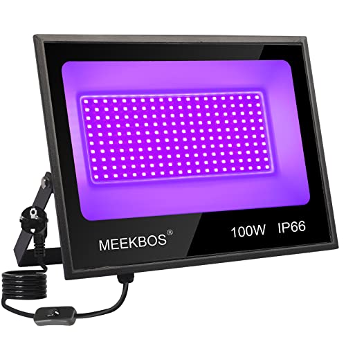 MEEKBOS 100W LED Black Light,Blacklight Flood Light with Plug,IP66 Waterproof Outdoor Black Lights for Glow Party,Body Painting,Fluorescent Painting,Birthday Parties,Halloween,Neon Party