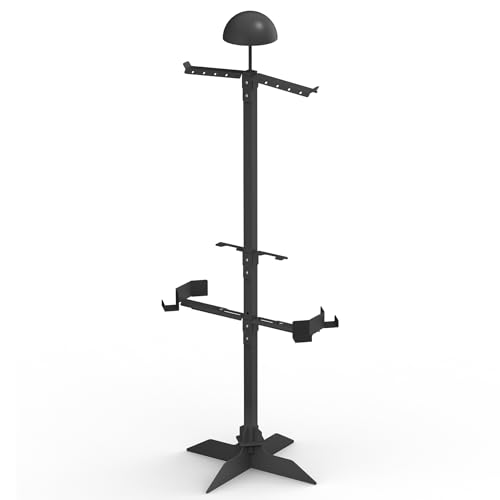 BUYYAH Tactical Military Gear Stand, Heavy Duty Tactical Gear Support Stand Helmet Vest Belt Rack, Motorcycle Helmet Holder Stand Display Organizer, Indoor Home Garage, Black