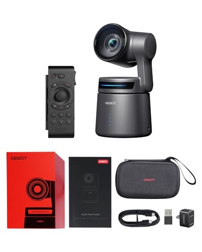 OBSBOT Tail Air & Smart Remote Combo, Streaming Camera with AI Tracking PTZ, Intelligent APP, Gesture Control, HDMI/USB-C/Wireless Webcam, Video Cameras for Filming, Worship, Content Creator, etc. - Tail Air+Remote