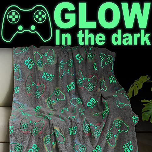 Jekeno Glow in The Dark Gaming Blanket Gamer Game Controller Throw Gift Toys for Kids Boys Teen Son Adults Gamepad Presents Easter Birthday Christmas Bedroom Decor Luminous Blanket Grey 50"x60" - A-gamer-gray - 50"x60"