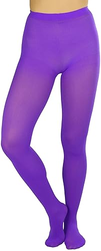 ToBeInStyle Women’s Solid Full Footed Vibrant Color Opaque Fashion Tights Hosiery - One Size - Purple