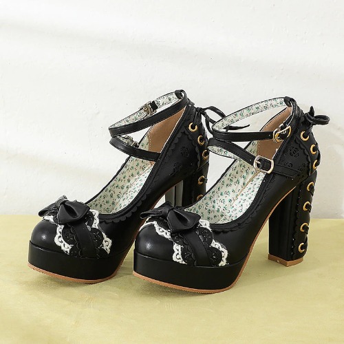 Lacy Corset High Heels - Black / 5.5