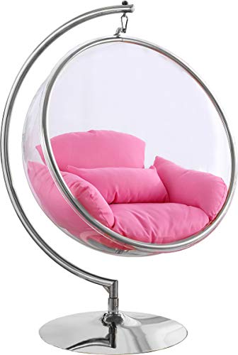 Meridian Furniture 507Pink Luna Collection Modern | Contemporary Clear Acrylic Accent Swing Chair with Durable Metal Base and Fabric Seat, 41.5" W x 29.5" D x 64" H, Pink