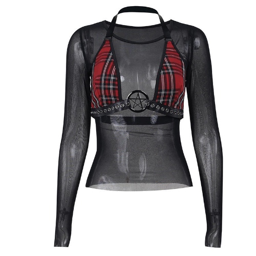 Gothic Red Black Sexy Mature Top - M / picture shown