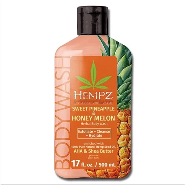 Hempz Body Wash - Sweet Pineapple & Honey Melon - Hydrating for Sensitive Skin, Scented, Exfoliating with Shea Butter, Pure Hemp Seed Oil, and Algae for Sensitive Skin - 17 fl oz