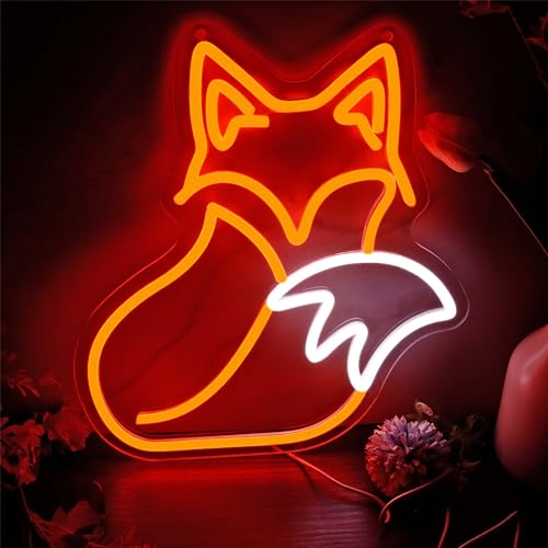 JKHOO Fox LED Neon Signs for Wall Decor, Dimmable Neon Fox Sign, Animal Sign Home Wall Art Neon Light, USB Powered for Bedroom Living Room Shop Bar Club Party Gifts(11.8 * 13.3in)
