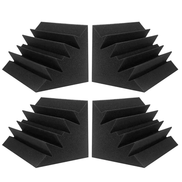 JBER 4 Pack Acoustic Foam Bass Trap Studio Foam 12" X 7" X 7" Soundproof Padding Wall Panels Corner Block Finish for Studios Home and Theater… - 4 Pack Black