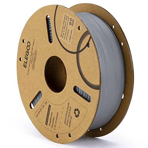 ELEGOO PLA Filament 1.75mm Gray 1KG, 3D Printer Filament Dimensional Accuracy +/- 0.02mm, 1kg Cardboard Spool(2.2lbs) 3D Printing Filament Fits for Most FDM 3D Printers - 1kg Grey