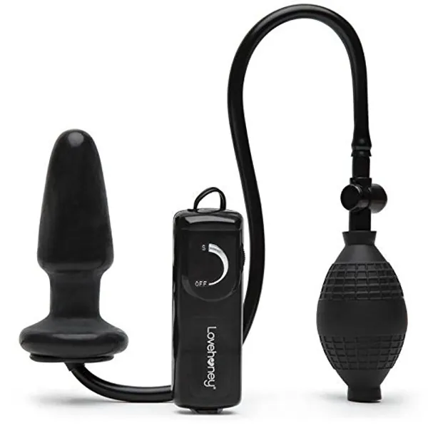Lovehoney Vibrating Inflatable Butt Plug - 4.5 Inch Butt Plug - Wired Remote Control for Adjustable Anal Stimulation - Easy to Use Anal Bulb Pump - Black
