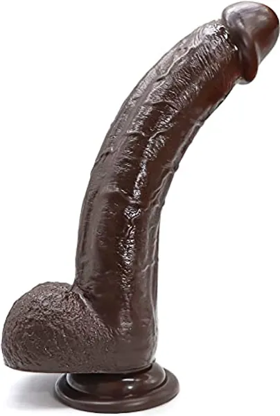 9.25 Inch Realistic Dildo Adult Sex Toys for Women, G Spot Anal Stimulator with Strong Suction Cup for Hands-Free Play, Body-Safe Material Curved Shaft and Balls Lifelike Flexible (Brown)