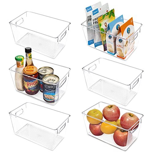 Vtopmart Clear Plastic Pantry Organizer Bins, 6 PCS Food Storage Bins with Handle for Refrigerator, Fridge, Cabinet, Kitchen, Countertops, Cupboard, Freezer Organization and Storage, BPA Free, Medium - 6 - 10”L x 6”W x 5”H