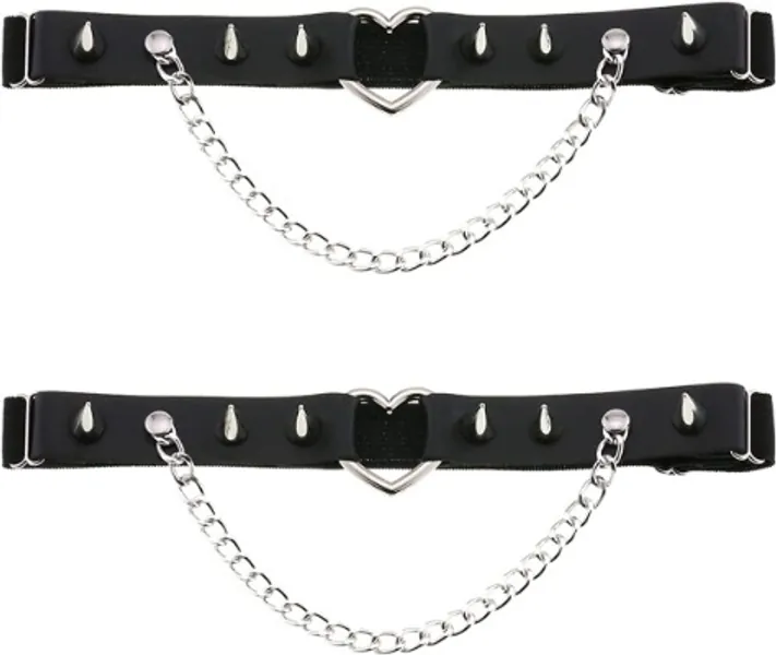 Women's Gothic Heart Leg Thigh Elastic Garter Belt Adjustable High Elastic Punk Rivet Garters 2pcs