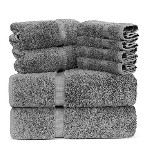 Cotton Super Soft and Absorbent Towels (8-Piece Towel Set, Gray) - Gray - 8-Piece Towel Set