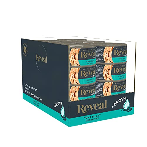 Reveal Natural Wet Cat Food, 24 Count, Grain Free, Limited Ingredient Canned Food for Cats, Tuna Fillet in Broth, 2.47 oz Cans - Tuna Fillet