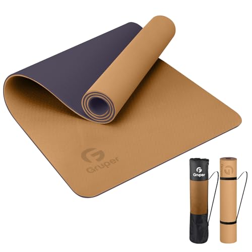 Gruper Yoga Mat Non Slip, Eco Friendly Fitness Exercise Mat with Carrying Strap,Pro Yoga Mats for Women,Workout Mats for Home, Pilates and Floor Exercises - 7.Champagne Gold / Brown - 0.24*24*72 Inches
