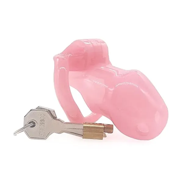 FYJENNICC HT-V2 Chastity Cage|Lightweight Resin Male Chastity Devices|Male Chastity Cage|Adult Sex Toy for Men|5 Color Short Cage|1 Set MagicLockers | 4 Sizes Rings (Pink)