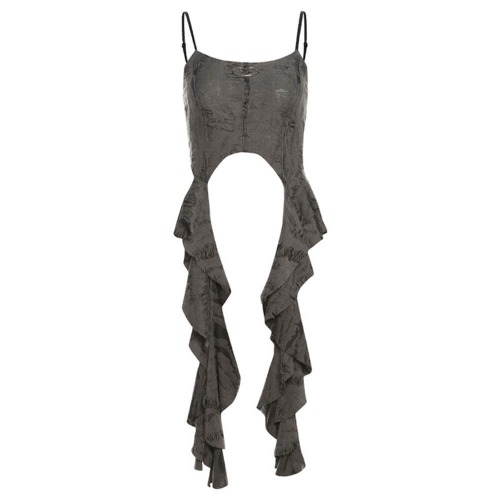 Street Fashion Suspender Sexy Long Tassel Navel Vest - Gray / S (Bust 70-90 cm)