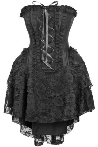 Top Drawer Steel Boned Strapless Black Lace Victorian Corset Dress - Medium / black