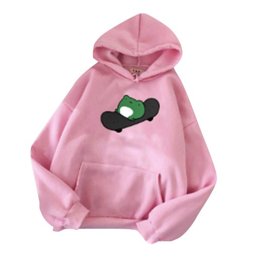 CHAOEN Women's Long Sleeve Hoodie Pullover Sweatshirt Cute Frog Print Top Casual Loose Jumper with Pocket Blouse T-Shirt