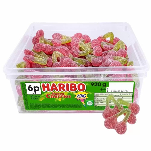 Haribo Happy Cherries Zing Tub - 920g Fizzy Fruit Flavoured Gummy Candy