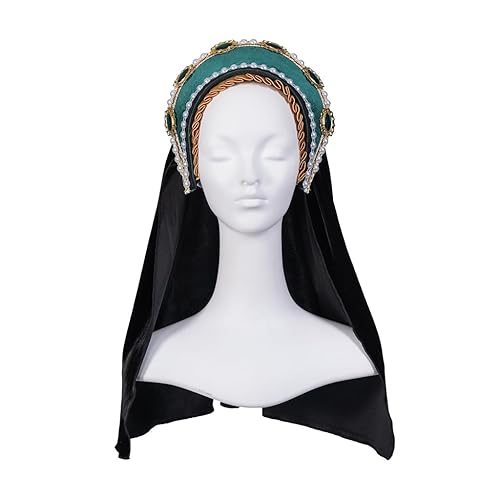 Willyacos Tudor French Hood Anne Boleyn Costume Headpiece Elizabethan Headwear Renaissance Tudor Hat Headdress Headband - One Size - Green