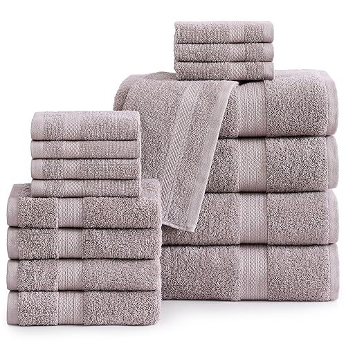 LANE LINEN 16 Pc Bath Towels Set - 100% Cotton Towels for Bathroom Set, Highly Absorbent Bathroom Towels, Luxury Bath Towel Set, Soft Face Towel, 4 Bath Towels, 4 Hand Towels, 8 Wash Cloths - Platinum - 05: Platinum