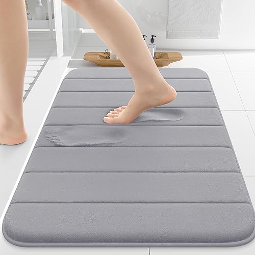Colorxy Memory Foam Bath Mat 30x20, Ultra Soft and Absorbent Bathroom Rugs, Non-Slip, Machine Wash Dry, Thick Bath Rug Carpet for Bathroom Floor, Sink and Shower, Grey - 30"x20" - Grey