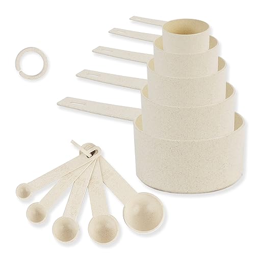 Measuring Cups Set - Measuring Spoons for Accurate Measurement of Dry and Liquid Ingredients - Set of 10 Wheat Straw Measuring Cups - Wheat Straw