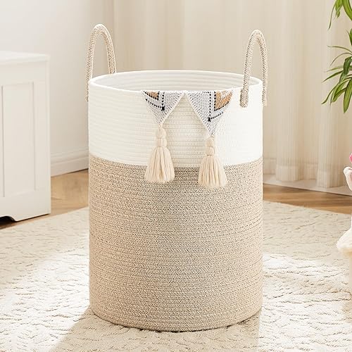 Artfeel Laundry Basket,Woven Cotton Rope Laundry Hamper,60L for Decor Storage of Dirty Clothes,Toys and Blankets in Bathroom,Baby Room and Living Room - 60L - Brown
