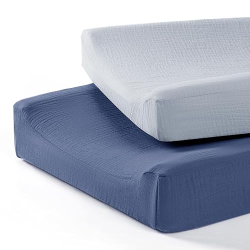 lulumoon Baby Changing Pad Cover: Muslin Diaper Changing Table Pad Cover - Changing Pad Sheets for Girls Boys - S-Navy&Mist Blue - Solid
