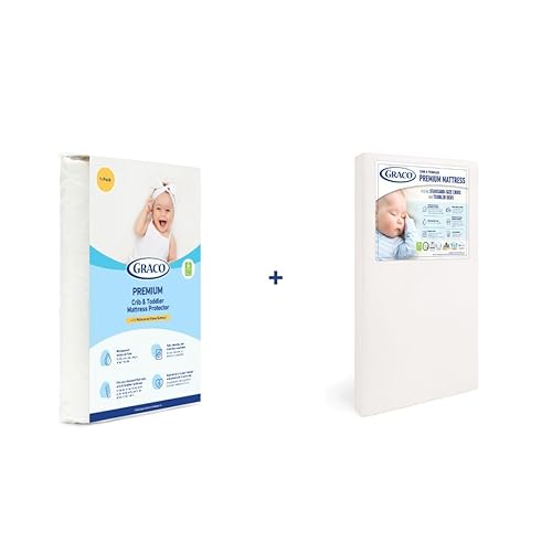 Graco Premium Crib Mattress & Protector Value Bundle (1-Pack) – Includes GREENGUARD Gold Certified Crib & Toddler Mattress, GREENGUARD Gold Certified Waterproof Mattress Protector, Fits Standard Crib - Mattress and Protector (1PK)