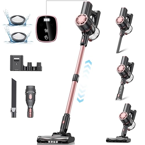 Vexilar Cordless Vacuum Cleaner for Home - 25Kpa Stick Vacuum with Self Standing Design, Max 35Min Runtime, 6 in 1 Lightweight Vacuum for Hardwood Floors and Carpet Pet Hair Car (Champagne) - Champagne