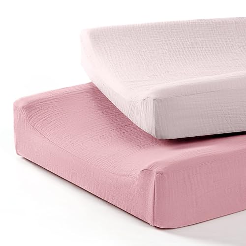lulumoon Baby Changing Pad Cover: Muslin Diaper Changing Table Pad Cover - Changing Pad Sheets for Girls Boys - S-Pink&Carnation - Solid