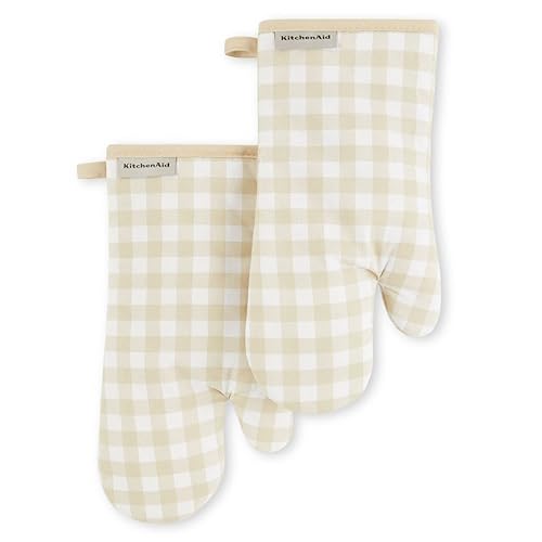 KitchenAid Gingham Oven Mitt 2-Pack Set, Milkshake, 7"x13" - Milkshake - 7"x13"