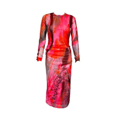 Coral Mesh Midi Bodycon Dress by AlanaKayART