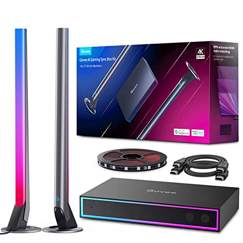 Govee AI Gaming Box Kit, mit Lightbar und RGBIC Monitor Hintergrundbeleuchtung für 27-34 Zoll, HDMI 4K Funktioniert mit Alexa, Google Assistant, CEC, Game Sync 3 Eingänge 1 Ausgang