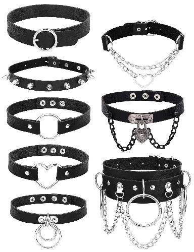 sailimue 6-8Pcs Punk Leather Choker Necklace Gothic Choker for Women Halloween Costume Accessory Adjustable Collar Choker Cosplayer