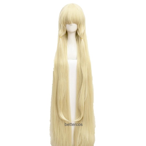 Wig For 51 inches 130cm Long Milk Golden Chobits Chii Blonde Cosplay Wigs With Cosplay Prop Ears Heat Resistance Hair Wigs + Wig Cap OneSize onlywig