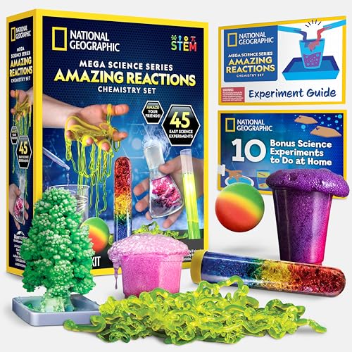 NATIONAL GEOGRAPHIC Amazing Chemistry Set - Chemistry Kit with 45 Science Experiments Including Crystal Growing and Reactions , STEM Gift for Kids, Boys & Girls (Amazon Exclusive) - Amazing Reactions