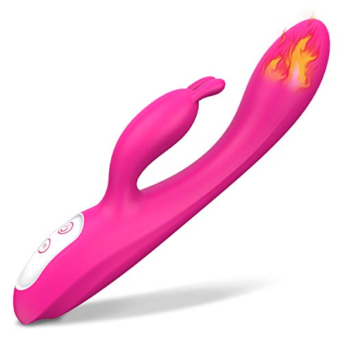 G Spot Rabbit Vibrator with Heating Function and Bunny Ears for Clitoris G-spot Stimulation,Waterproof Dildo Vibrator with 9 Powerful Vibrations Dual Motor Stimulator for Women or Couple Fun(Red) - Red