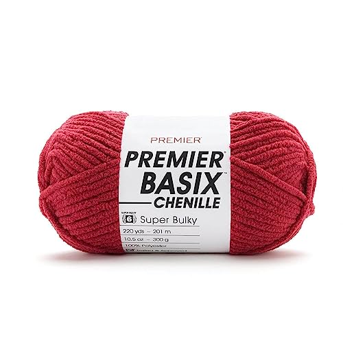 Premier Yarns Basix Chenille Yarn, Made of Polyester, Super Bulky Yarn for Crocheting and Knitting, Raspberry, 10.5 oz, 220 yards - Raspberry