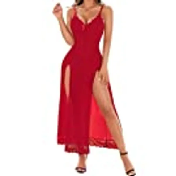RSLOVE Women Sexy Lingerie Lace Babydoll Mesh Long Chemise Nightwear