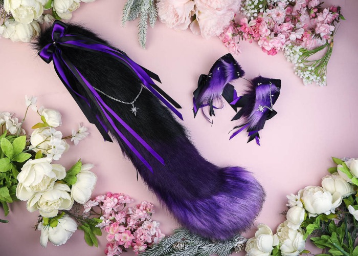 Catzo Midnight Cat tail & ears set