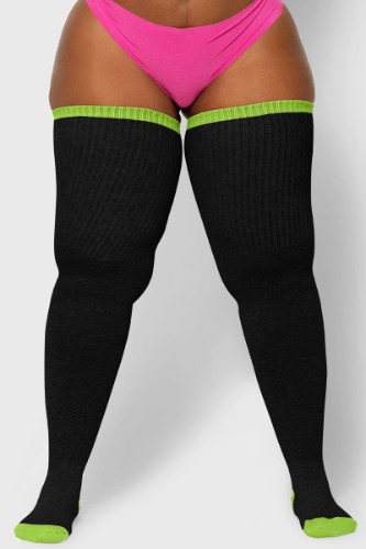 Pop of Neon Green thigh high socks