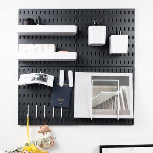 MULSAME Pegboard Combination Kit, Wall Mounted Storage Set with 4 Pegboards & 14 Accessories Hanging, Black Peg Boards Organizer for Walls Display, Crafts Organization, Kitchen Organizer, 22" x 22" - Black