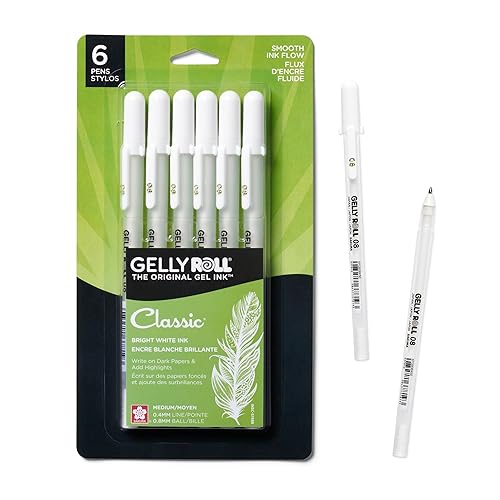 SAKURA Gelly Roll Gel Pens - Medium Tip Ink Pens for Journaling, Art, or Drawing - Classic White Ink - All Are Tip Size Medium 08-6 Pack - 6 Count (Pack of 1) - Medium Tip